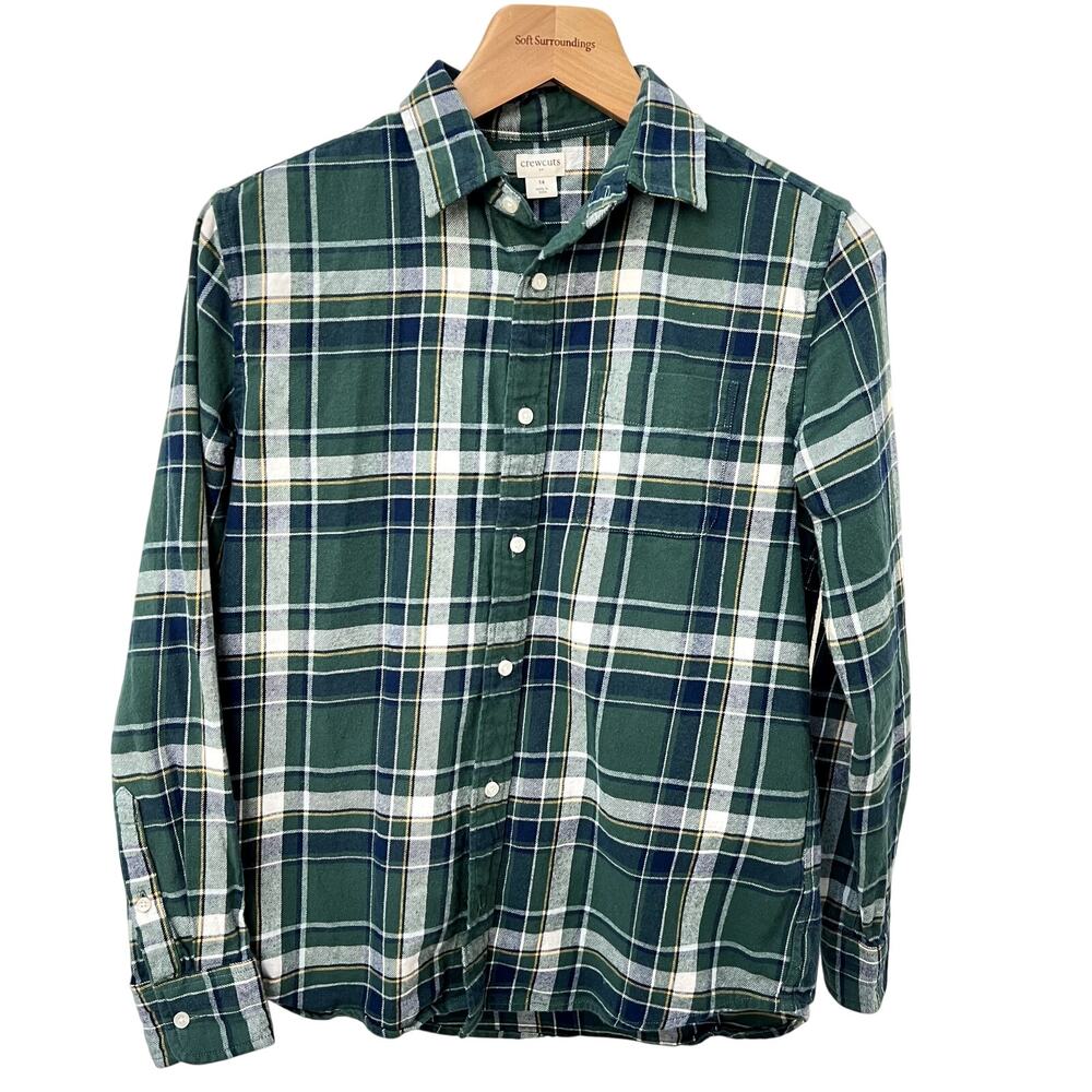 CrewCuts Flannel Button Down Shirt Size 14 Green Plaid